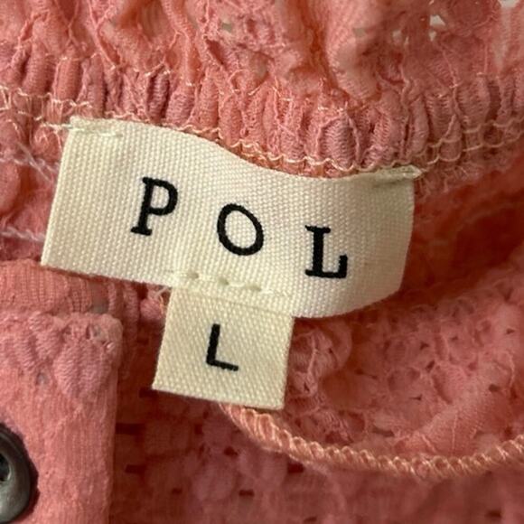 Pol Pink Embroidered Ruffle Cap Sleeve Smocked Cropped Top Large Coquette - Picture 8 of 11